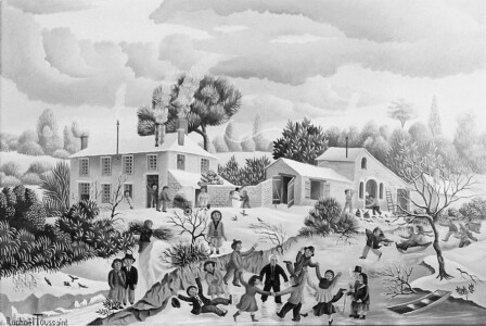 (H.B-106)- Paysage de neige -La Ronde autour de René Robin. hsb de format 22×33 cm, daté 1971. Signé en bas à gauche.