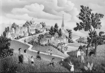 (H.B-119)- Promenade un dimanche.
hsb de format 19×27 cm, daté 1972. Signé en bas à gauche.