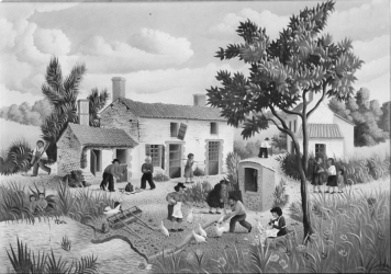 (H.B-120)- La Cour de ferme vendéenne.
hsb de format 19×27 cm, daté 1972. Signé en bas à gauche.