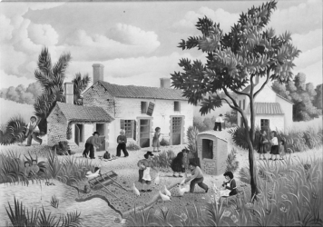 (H.B-120)- La Cour de ferme vendéenne.
hsb de format 19×27 cm, daté 1972. Signé en bas à gauche. (H.B-120)- La Cour de ferme vendéenne. hsb de format 19×27 cm, daté 1972. Signé en bas à gauche.