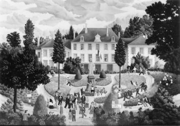 (H.B-127)- 14 Juillet devant la Préfecture de la Vendée. hsb de format 50×65 cm, Daté 1972. Signé en bas à gauche.