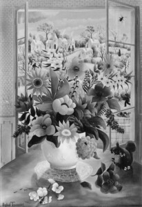 (H.B-144)- Bouquet en hiver – À l’écureuil. hsb de format 35×24 cm, daté 1972. Signé en bas à gauche.