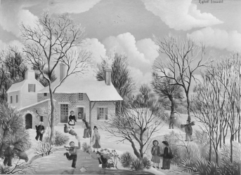 (155)- Ferme vendéenne en hiver-1973- hsb 19x27 cm. (155)- Ferme vendéenne en hiver-1973- hsb 19x27 cm.