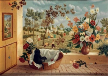 (161)- Chaton dormant ou fleurs au-1973-22x33 cm.-1 (161)- Chaton dormant ou fleurs au-1973-22x33 cm.-1
