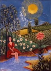 (H.B-18)bis- Jeune fille à la rose sous le soleil d’été – Mignonne allons voir si la rose…
Gouache sur papier de format 18×12 cm, daté 1968