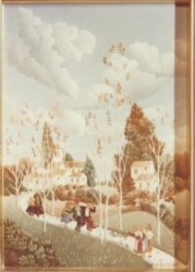 (215)- Le Retour du Bourg un dimanche soir-1974-hsb 27x19 cm.