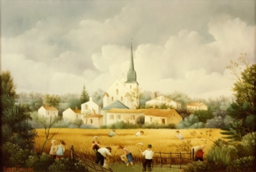 (243)- L'Église du Perrier-1975-hsb 24x35 cm. Signé en bas à gauche.