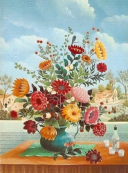 (272)- Bouquet au paysage ou au vase vert. 1976-35x24 cm