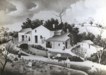 (283) - Village près du barrage proche de la Roche sur Yon-1976-27x41 cm.