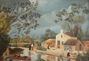 (290)-Village vendéen au bord de l'eau-1976-19x27cm