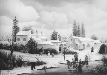 (358)-Village de Vendée sous la neige-1978-24x35 cm.