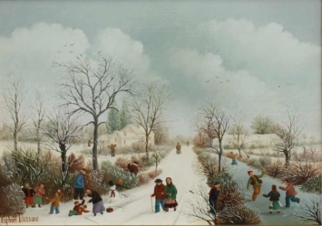 (360)- Sur le Chemin du village en hiver-1978-19x27 cm.