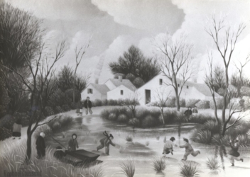 (370)- Jeux d'Enfants dans le Marais en hiver-1978-24x35 cm.
