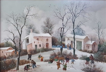 (390)- Paysage de neige – Village de la Ribotière hsb de format 24×35 cm, daté 1978. Signé en bas à gauche.