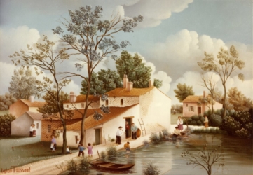 (412)- Village vendéen au bord de la mare-1979-hsb 24x35 cm.