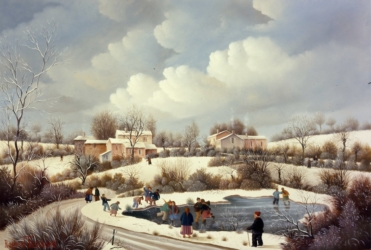 (465)-Neige- Village autour du barrage Papon-1981-24x35 cm.