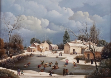(466)-Village sur les bords du barrage Papon-Neige-1981-24x35 cm.