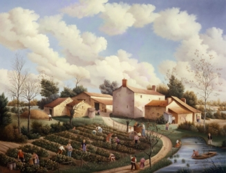 (487)-Cat-10- Les Vendanges-Village du Poiré sur vie-1981-50x65 cm.
