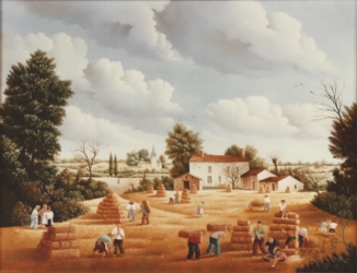 (488)- Le Ramassage des bottes de paille-Vieux Salidieu-1981-hsb 24x35 cm.