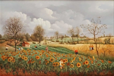 (493)- Arnaud dans les tournesols-1981- hsb 24x35 cm