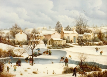 (506)- La Vendée sous la neige - L'Étang du barrage de Papon-1982-hsb 33x46 cm.