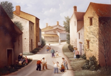 (510)-La Rue du village-Les Joueurs de palais-1982-24x35 cm.