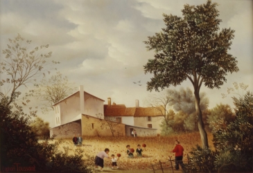 (525)-Le Bois clos-La famille Toussaint dans le champ de coquelicots-1982-24x35 cm.