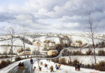 (553)-La Route entre les Herbiers et saint sur Sèvre en hiver-1984-33x46 cm.
