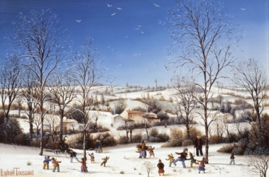 (555)-Paysage de neige entre les Herbiers et St Laurent sur Sèvre-1984-24x35 cm.