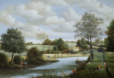 (560)-Sur les bords de la Sèvre nantaise à St Laurent sur Sèvre-1984-33x46 cm.