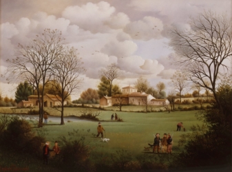 (571)-Automne- La Prairie devant le village de l'Érandière-1984-27x35 cm.