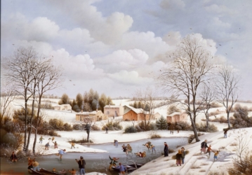 (575)-Les Jeux de l'hiver ou le près à Rigolo sous la neige-1985-33x46 cm.