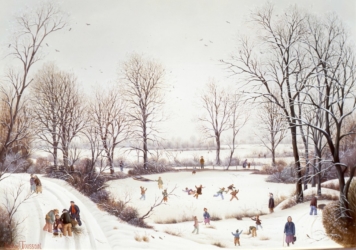 (576)-La Brossardière-La Roche sur Yon-La Mare enneigée-1985-33x46 cm.