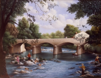 (590)- Le Pont de Rochard à Saint Laurent sur Sèvre-1985-27x35 cm.
