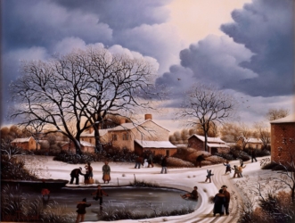(593)- Le Beignon Basset sous la neige-1986-27x35 cm.