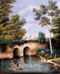 (599)-Le vieux Pont à Mouchamps - Vendée-1986-46x38 cm.