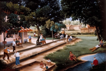 (602)- La Partie de boules-Rochard près st Laurent s:Sèvre-1986-24x35 cm.