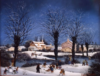 (614)- Paysage de neige aux Tétards-1986-hsb 27x35 cm.