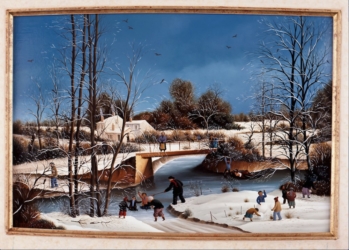 (617)- Paysage vendéen sous la neige-La petite Passerelle-1986-hsb 27x35 cm.