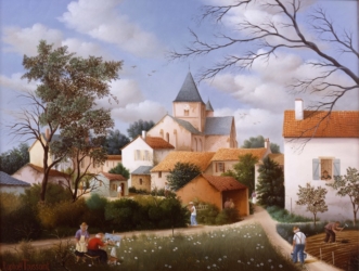 (620)- Aubigny-Vendée-Le peintre sur le motif-1986-hsb 27x35 cm.