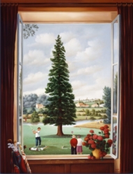 (622)- Le Joueur de golf sur le practisce de la Domangère-1987-hsb 35x27 cm.