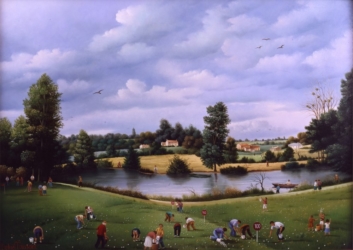 (623)- Le Golf de la Domangère-Les Ramasseurs de balles-1987-33x46 cm.