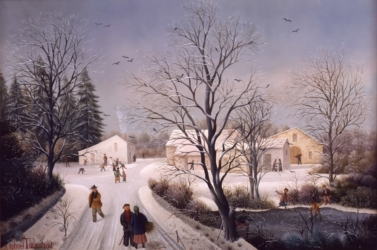 (632)- Paysage de neige bleu-Vers le Rortheau-1988- hsb 24x35 cm.