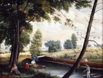 (643)- Détente sur le pont cassé à Mouchamp- 1985-hsb 27x35 cm.