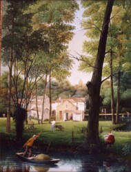 (H.B-646)- Dans le Marais poitevin – Le peintre hsb de format 35×27, daté 1988. Signé en bas à gauche.