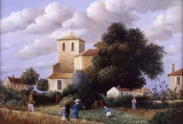 (647)- l'église de Simon la Vineuse-1988-hsb 19x27 cm.