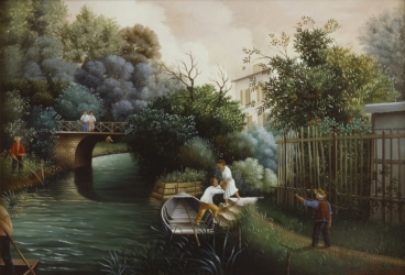 (657)-L'Embarquement dans le Marais poitevin-1989-hsb 24x35 cm.