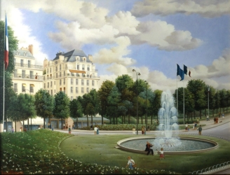 (662)- H.V.Paris - Le rond point des Champs Elysées-1989-hsb 50x60 cm.