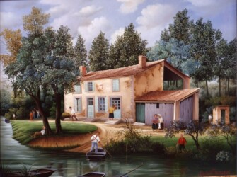 (H.B-564)- Moulin Papon – La voile blanche. hsb de format 24×35 cm, daté 1984. Signé en bas à droite.