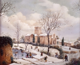(667)- Le Bourg de Pouzauges en hiver-1989-hsb 38x46 cm.
